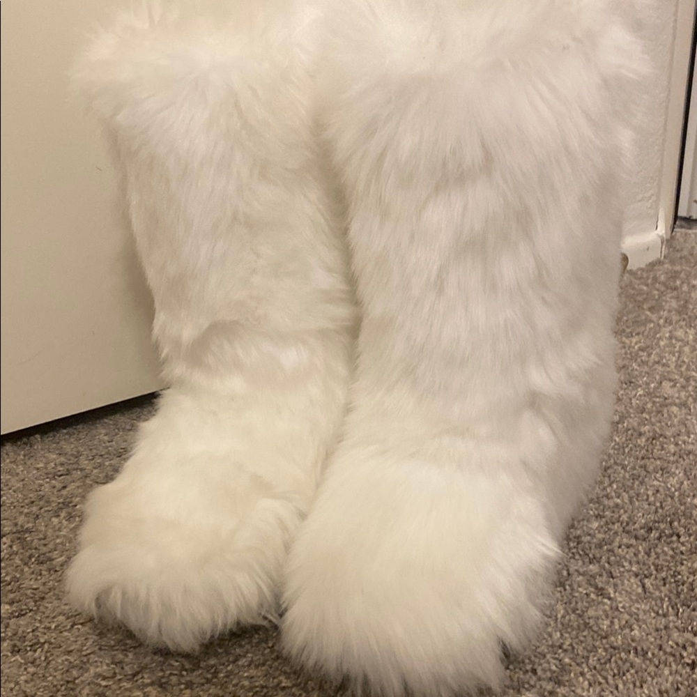 Fuzzy White Faux Fur Boots